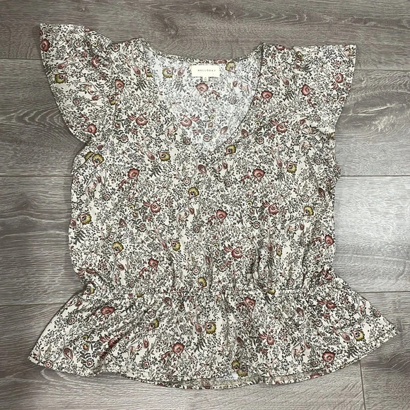 NWOT Melloday Floral Peplum Faux Wrap Flutter Cap Sleeve Top S - Picture 9 of 16